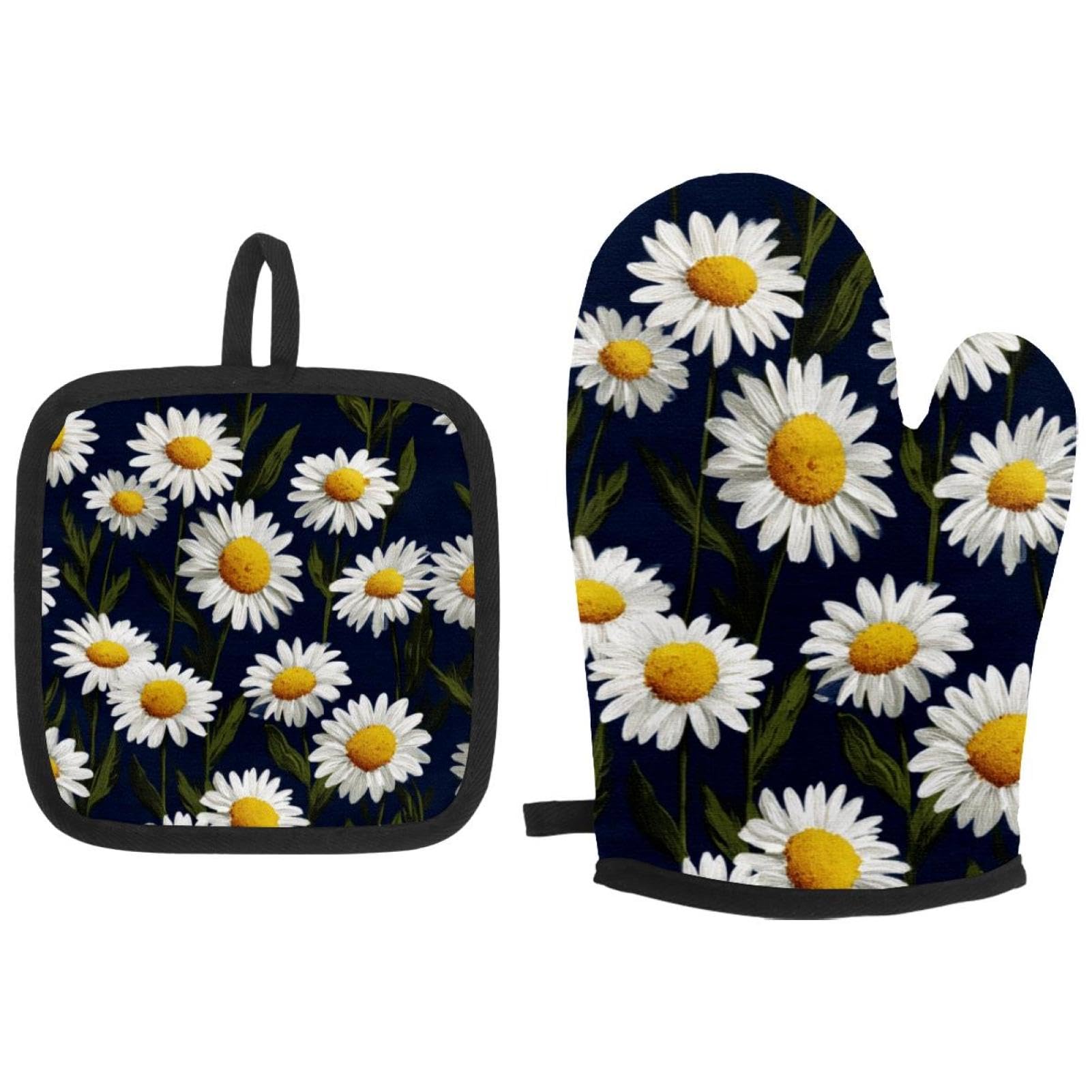 Maniques marguerites bleu marine pour sublimer vos barbecues en été