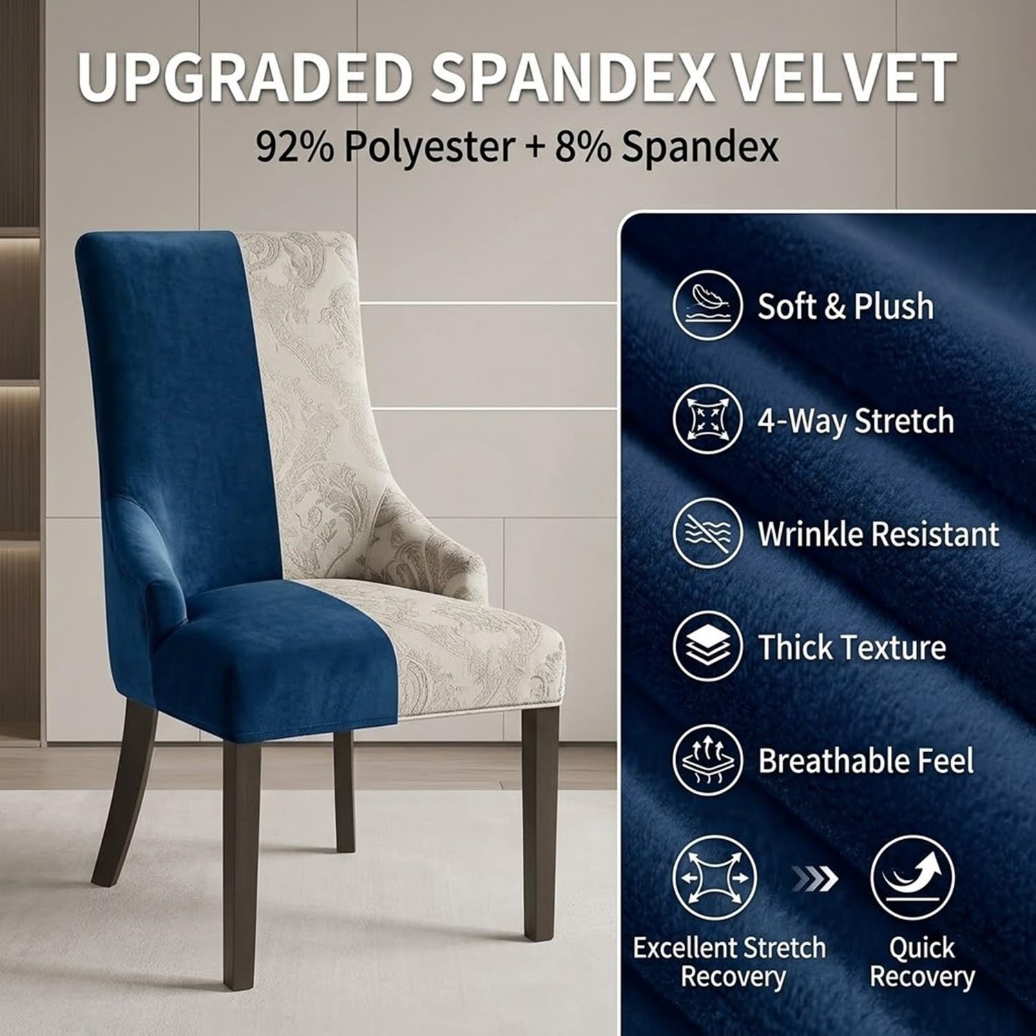 Housse Fauteuil Velours Extensible à Oreilles pour Salon et Salle à Manger