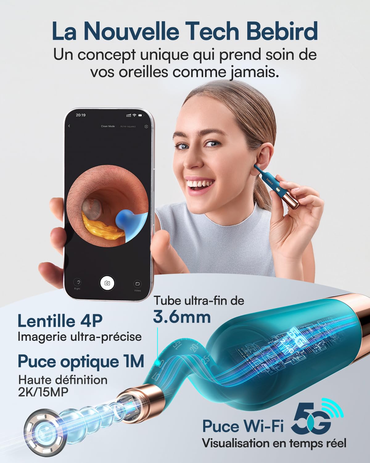 BEBIRD Earsight Ultra Camera Oreille Nettoyage - Otoscope oreille Flexible et Lumière - Kit d'ear cure pour Adultes & Enfants