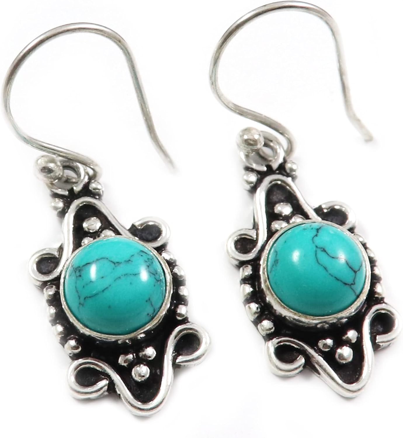 Goyal Exports Turquoise Lab-Created Gemstone 925 Sterling Silver Drop Dangle Earring Jewlery SEG76J