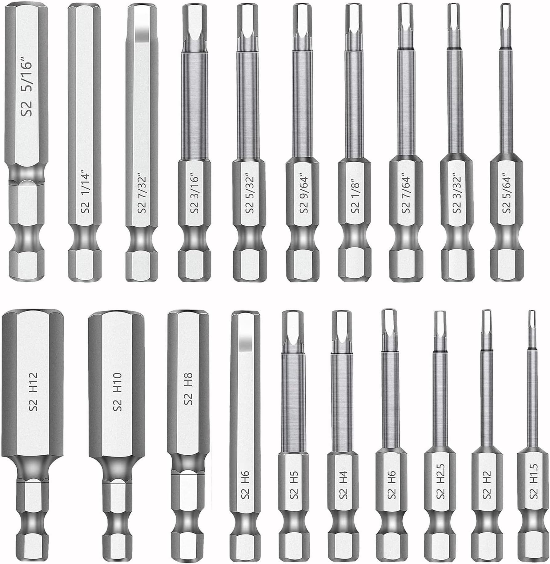 20 Pieces Hex Head Allen Wrench Bit Set, 1/4 Inch Hex Shank S2 Steel Metric & SAE Quick Change Magnetic Tip Screwdriver Drill Driver Bits for Assembling Furniture