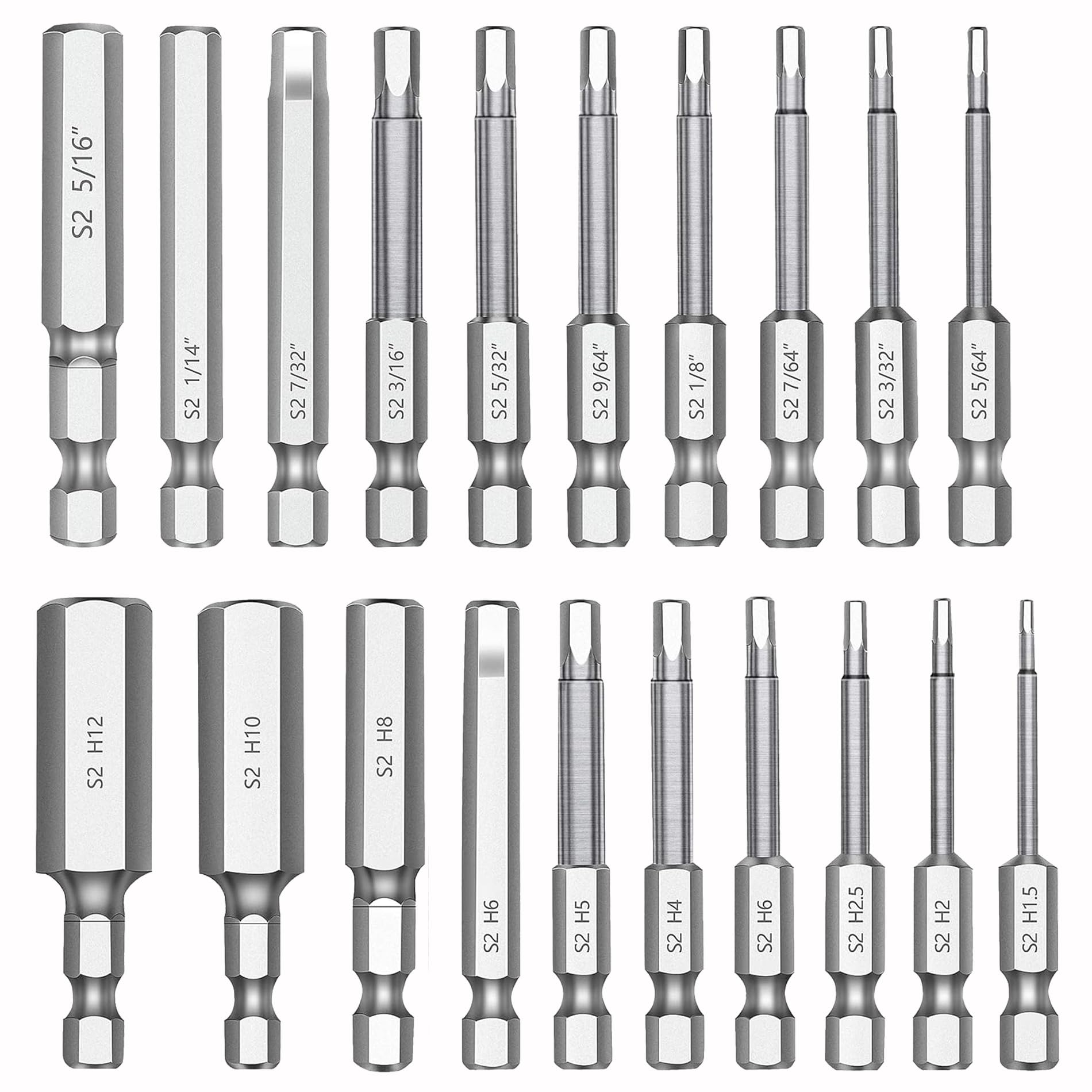 20 Pieces Hex Head Allen Wrench Bit Set, 1/4 Inch Hex Shank S2 Steel Metric & SAE Quick Change Magnetic Tip Screwdriver Drill Driver Bits for Assembling Furniture