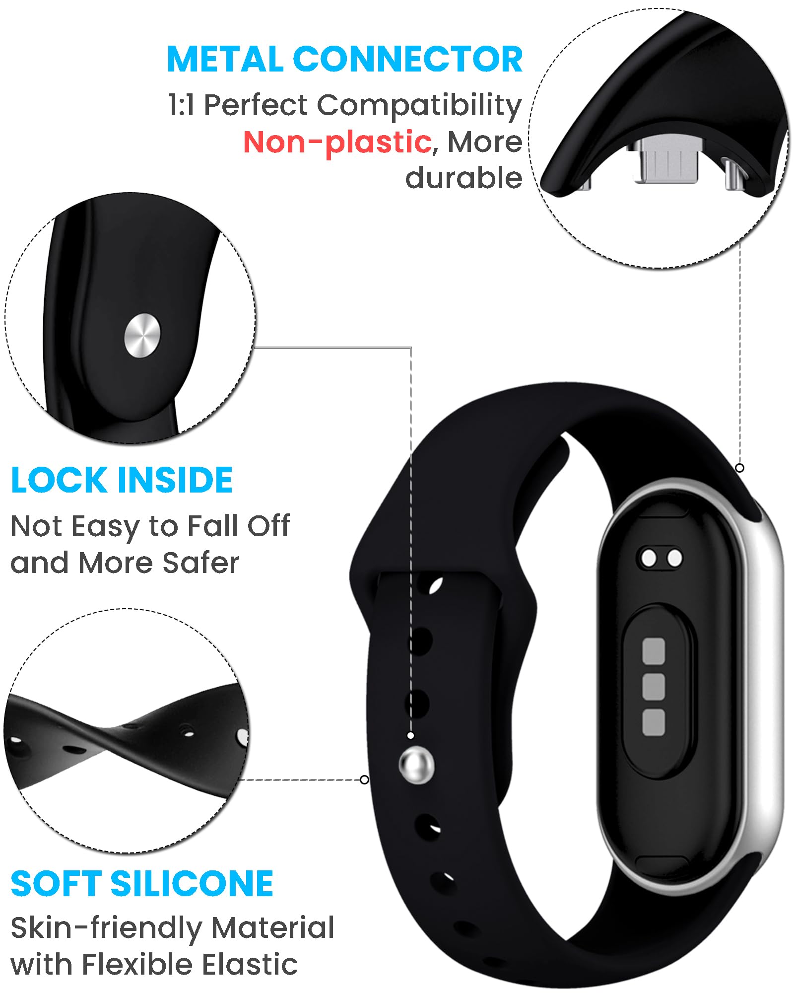 Monuary 3-10 Pezzi Cinturino Compatibili con Xiaomi Smart Band 10/9/8, Bracciale di Sportivi Colorati, con Raccordi Metallici, Morbidi e Traspiranti, Sgancio Rapido