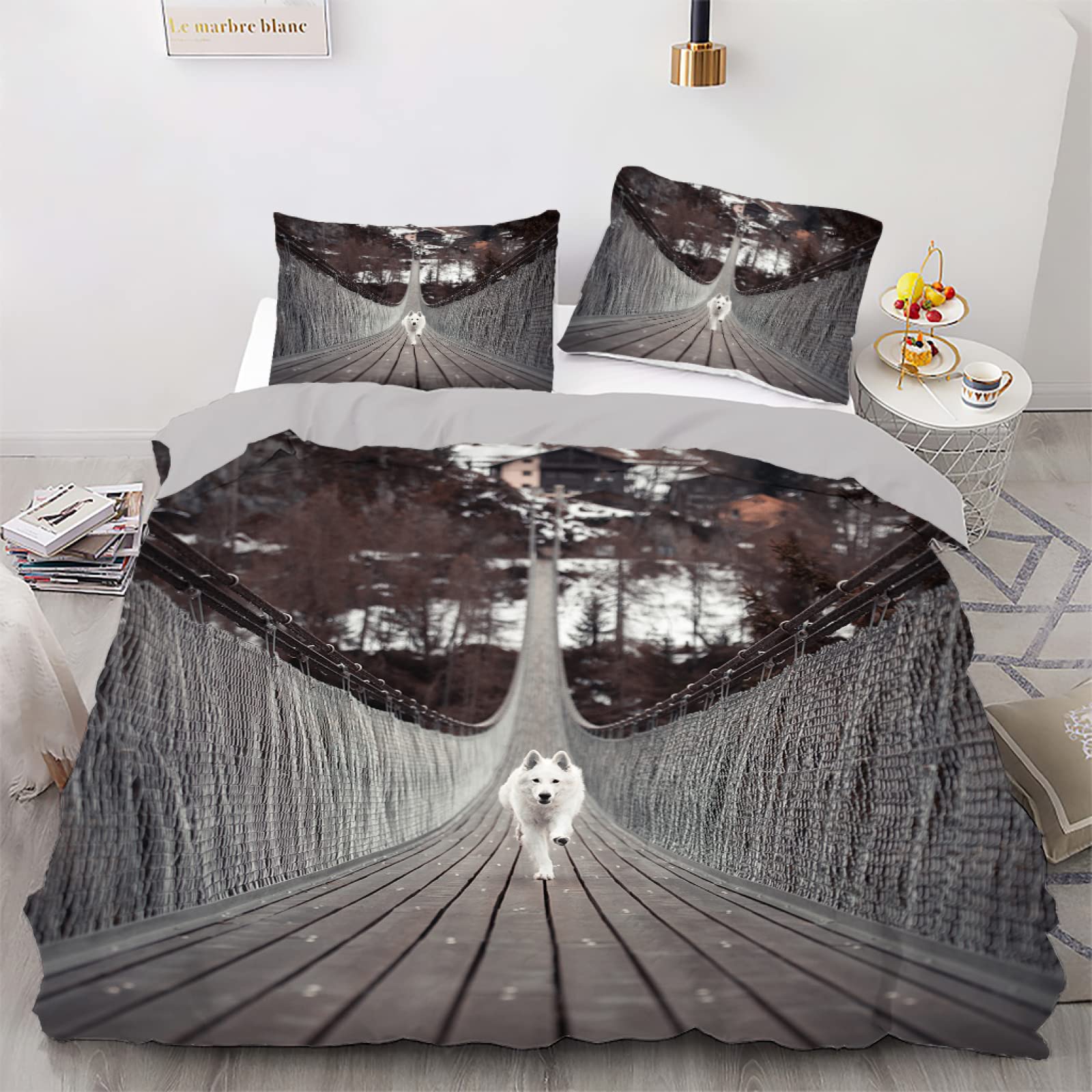 Housse de couette 140x200 fille grise parure de lit entretien facile avec taie 65x65