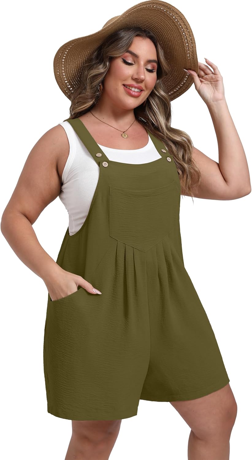 OLRIK Plus Size Rompers for Women - Adjustable Short Jumpsuit, Loose Casual Overalls with Pockets | Summer Outfits 2026 - Image 2