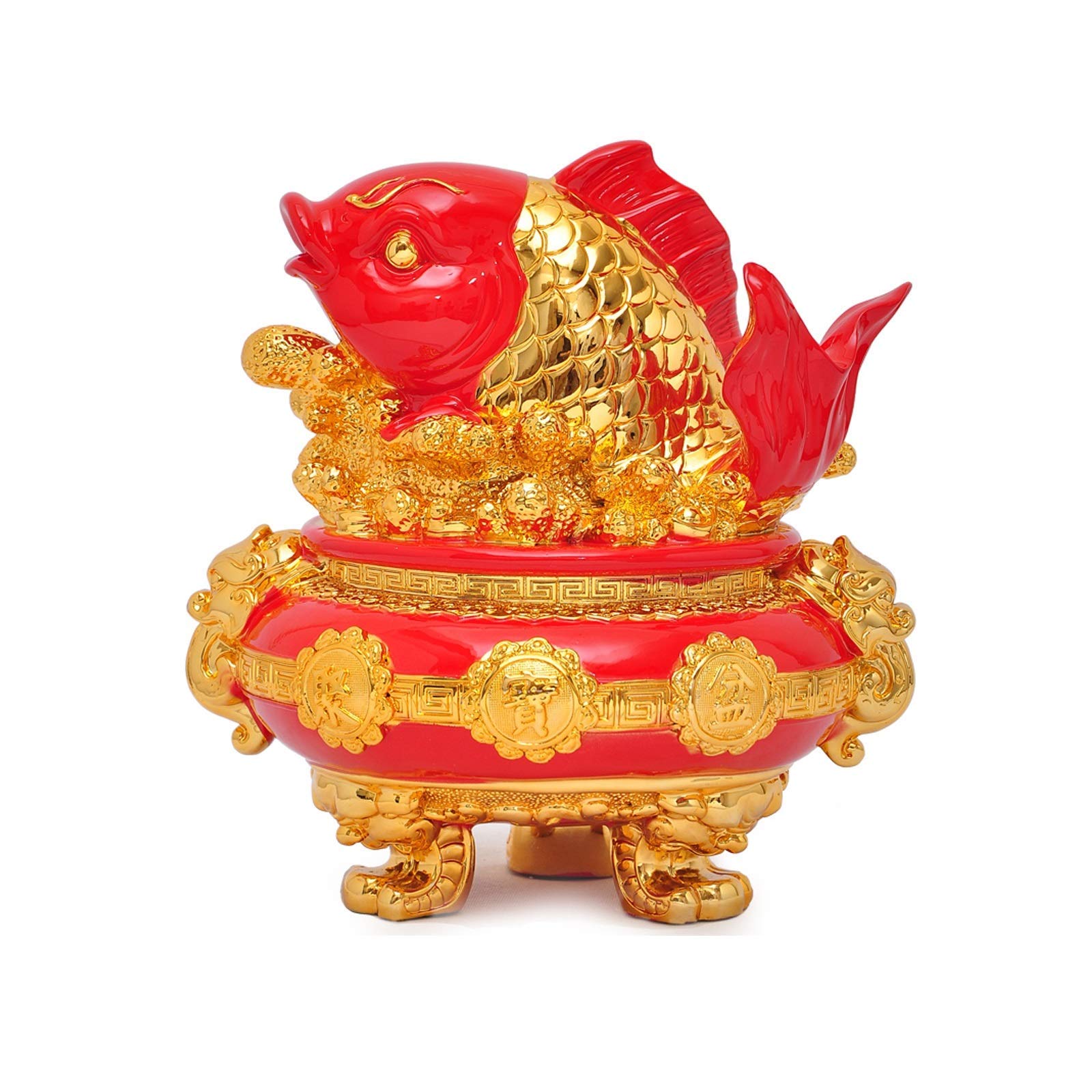 Sculpture Arowana Feng Shui aux finitions dorées de haute qualité