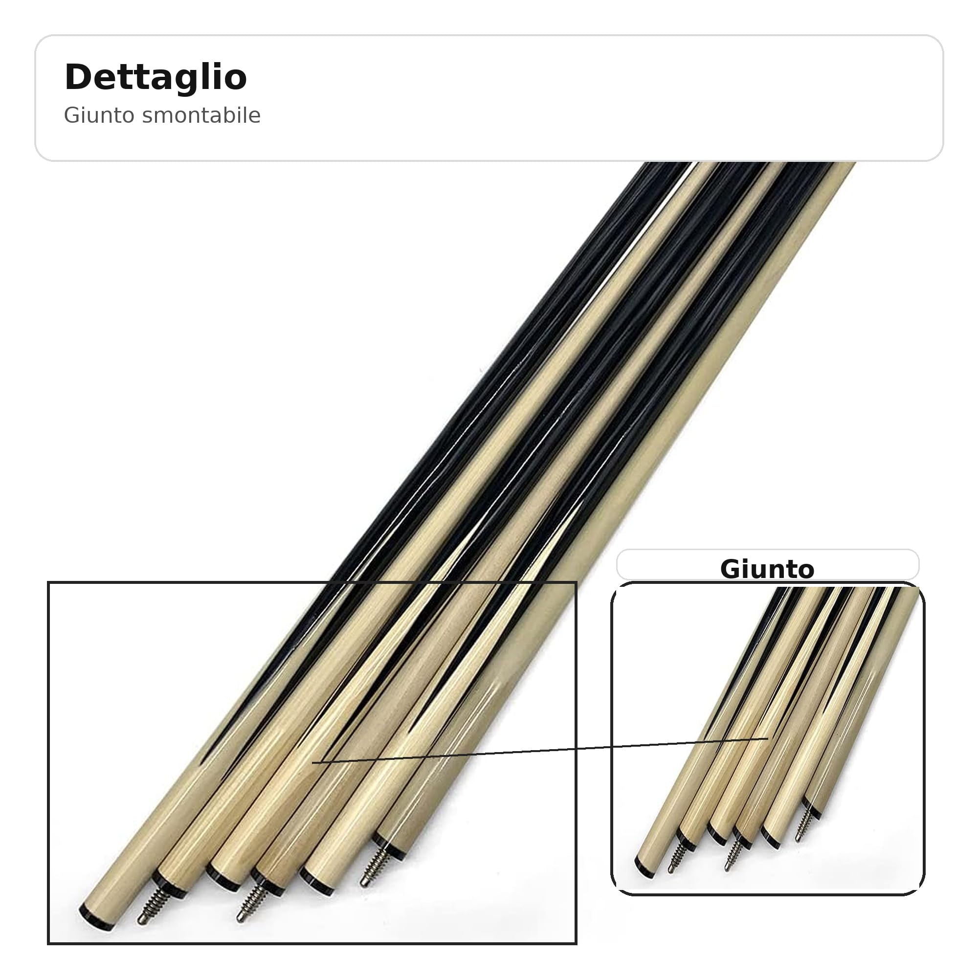 Set 4 Stecche da Biliardo Smontabili 145 cm – Pool e Carambola – Legno di Cassia – Colore Nero e Beige – Alta Qualità per Giocatori Principianti e Professionisti