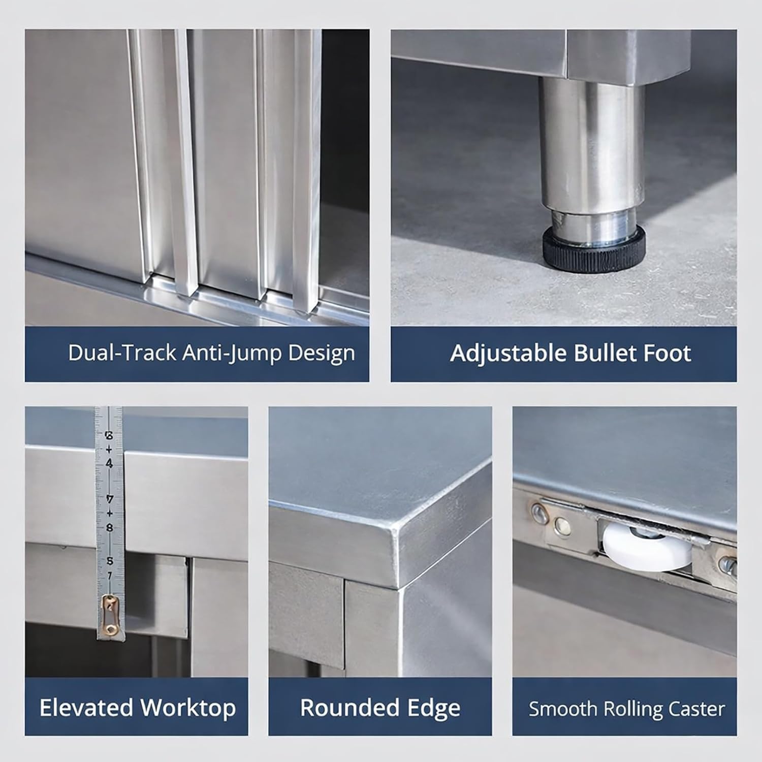 Stainless Steel Work Table, 39 in/42 in Commercial Food Prep Worktable, Heavy Duty Prep Worktable, Kitchen Cabinet Work Benches for Garage Restaurant, Home and Hotel(120x60x80cm/47.2x23.6x31.4in)