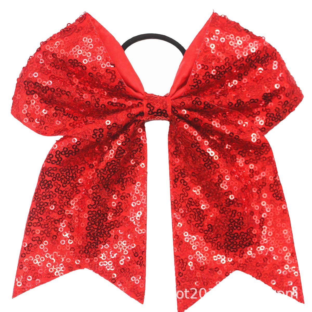 SunvySparkly Sequin Glitter Hair Bows With Rubber Bands 7.5 Inch Big Bows Hair Ties Hair Accessories for Women Girls Kids Chidlren (Red)