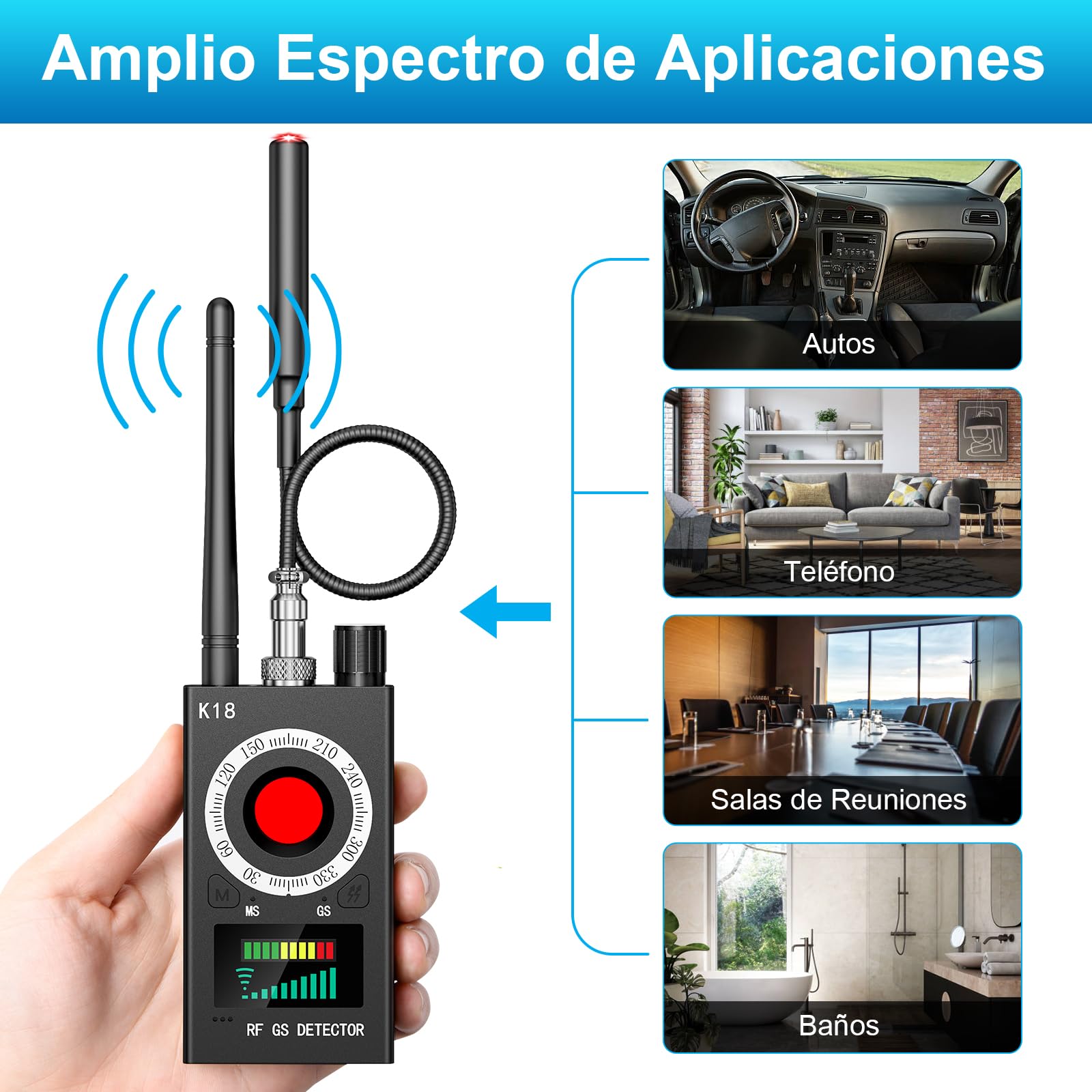 Detector de Micrófonos Ocultos, Detector de bichos GPS Spy Finder Cámara Oculta Láser para gsm Tracker Wiretap Radio Cámaras Bug Finder