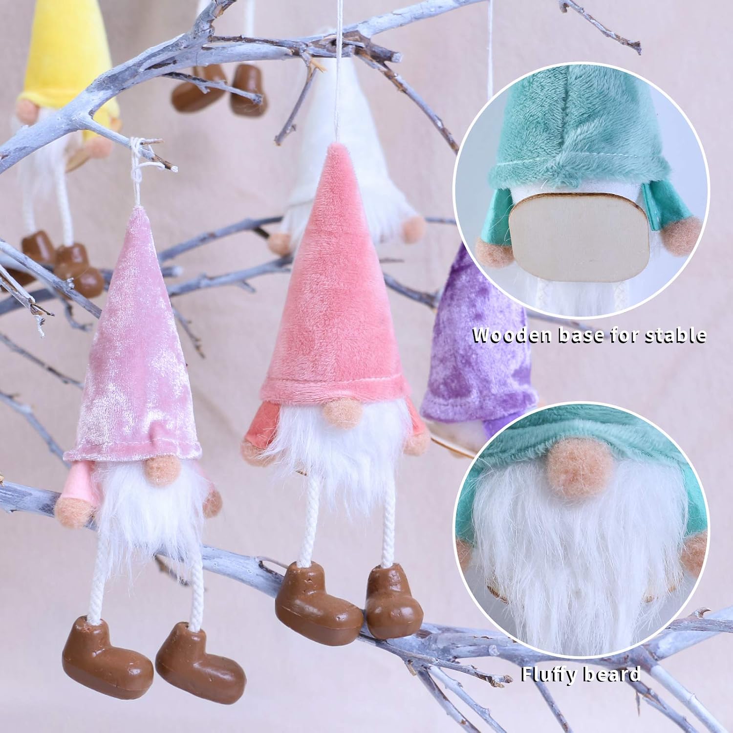 MYH DECO 6 Pack Gnome Plush Easter Gnome Decorations Ornaments Set - Spring Gnome Plush Scandinavian Santa Beard Ornaments for Tree Home Decor (7.5 inch)