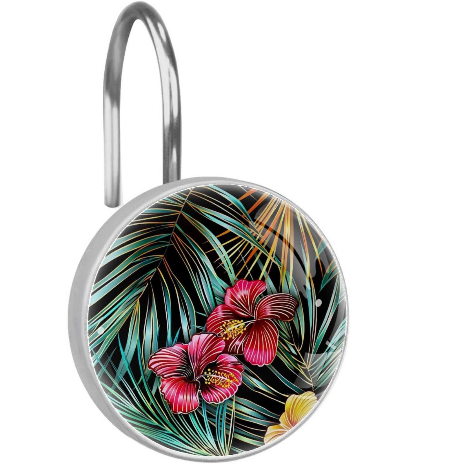 Ganchos redondos de cristal para cortina de ducha con diseño de palmera tropical juego de 12