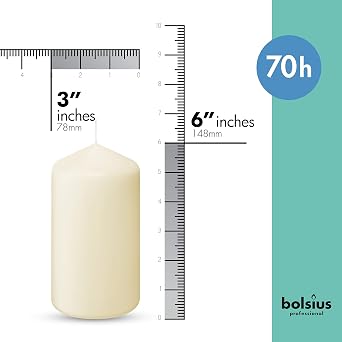 BOLSIUS Set of 6 Ivory Pillar Candles - 3x6 inch Unscented Candle Set - Dripless Clean Burning Smokeless Dinner Candle - Perfect for Wedding Candles, Parties and Special Occasions