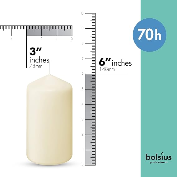 BOLSIUS Set of 6 Ivory Pillar Candles - 3x6 inch Unscented Candle Set - Dripless Clean Burning Smokeless Dinner Candle - Perfect for Wedding Candles, Parties and Special Occasions