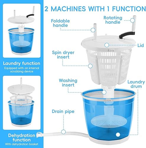 Miniatura 6 de Lavadora Manual Mini Lavadora Portátil Lavadoras Lavadoras Portátiles Para Apartamentos Dormitorio No Necesita Electricidad 4.4 lbs Capacidad