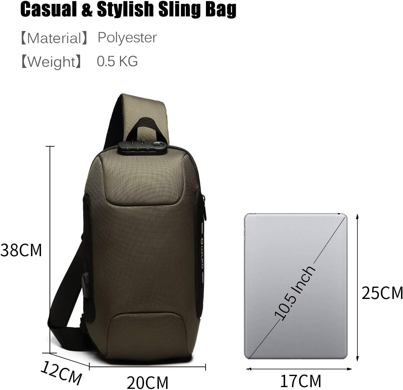 FANDARE Anti-theft Sling Bag New Men Crossbody Bag Women Chest Pack with USB Charging Port Reflective Stripe Shoulder Bag for Cycling Camping Riding Hiking Daypacks Waterproof Polyester Light Green A