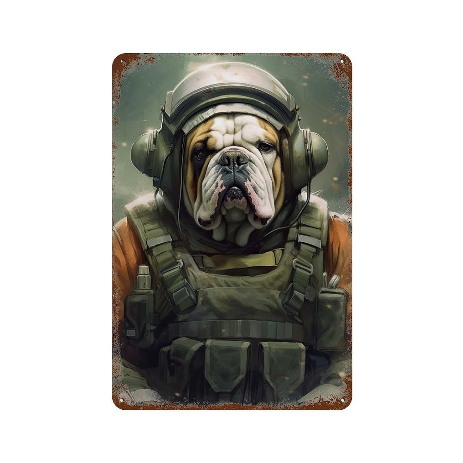 Distressed Metal Wall Sign English Bulldog Soldier 11.8"x7.9", Decorative Metal Wall Art for Farmhouse, Kitchen And Entryway Decor