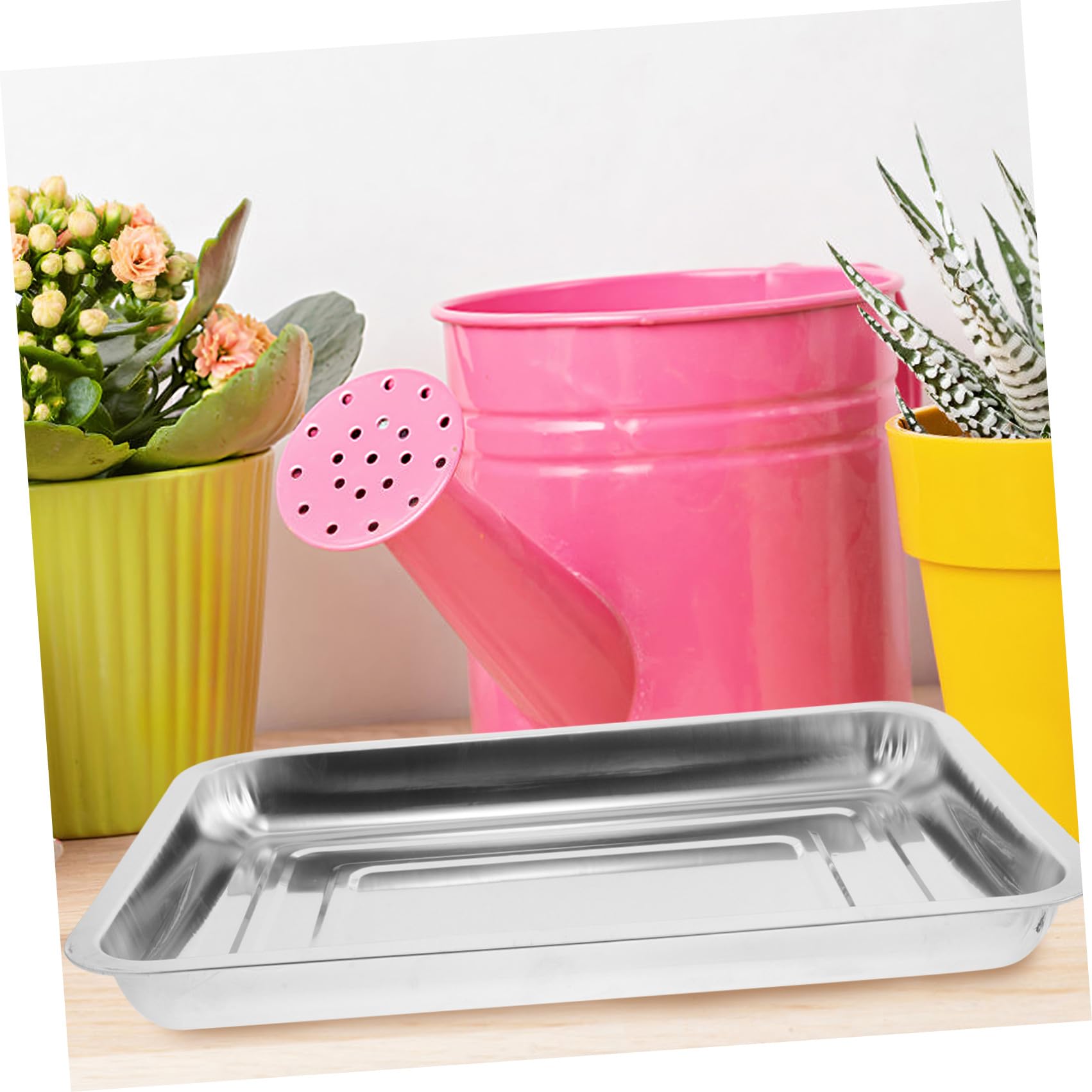 6 Stück Anzuchtschalen aus Edelstahl Leicht und Tragbar für Indoor Gartenarbeit und Saatgutkeimung Silberfarbene Tropfschalen für Topfpflanzen