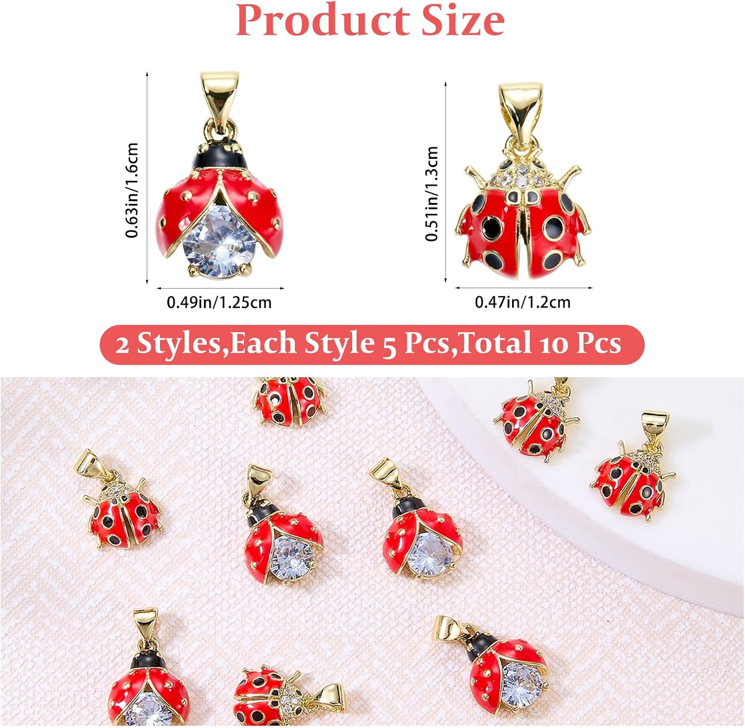 10Pcs Ladybug Charms for Jewelry Making Real 18K Gold Plated Charms Cubic Zirconia Red Enamel Charm for Earring Bracelet Necklace Jewelry Making - Image 2