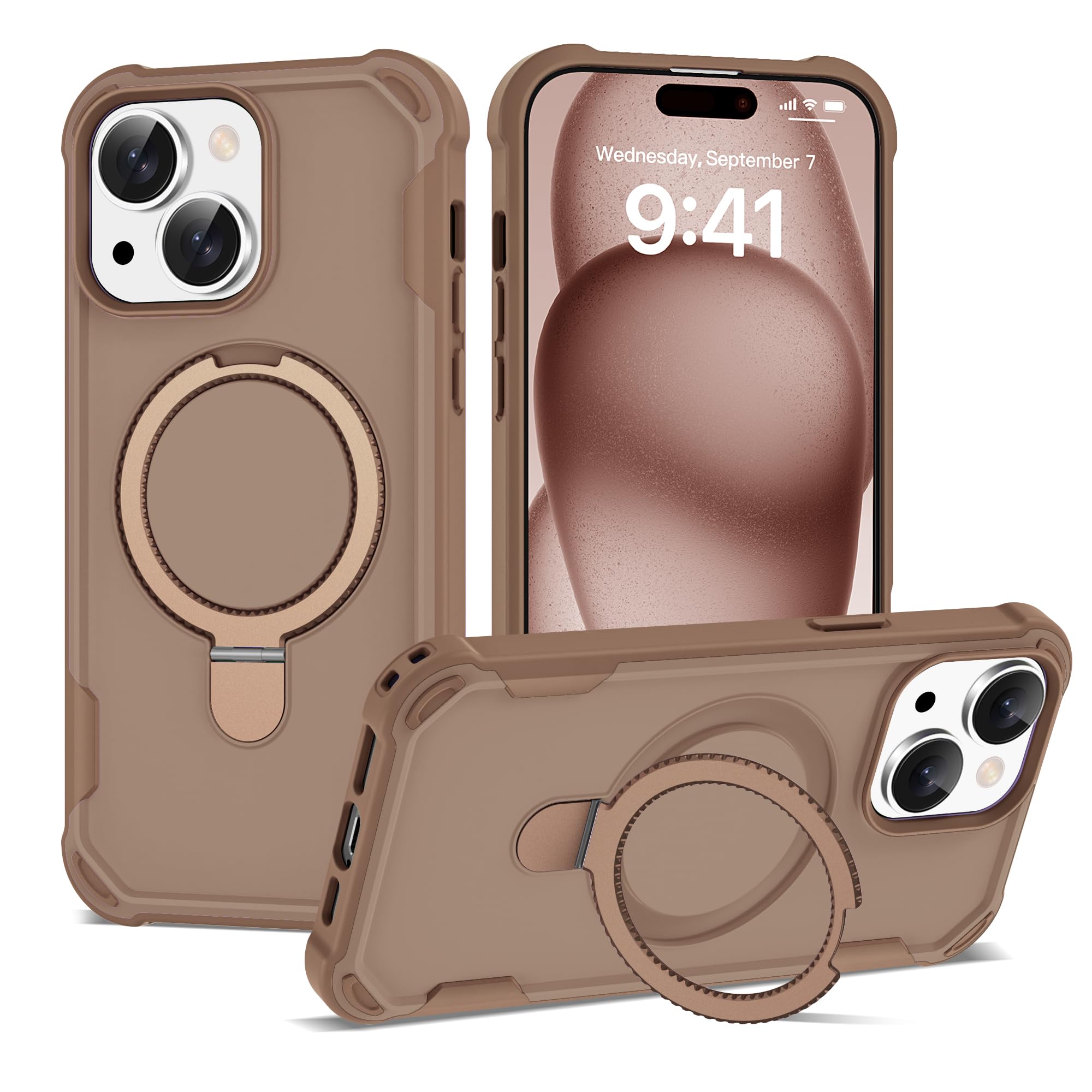 PeakFuel Compatible with iPhone 15 Case 6.1'' with Magnetic Ring Stand [Military Drop Protection][Compatible with MagSafe] Shockproof 15 Phone Case