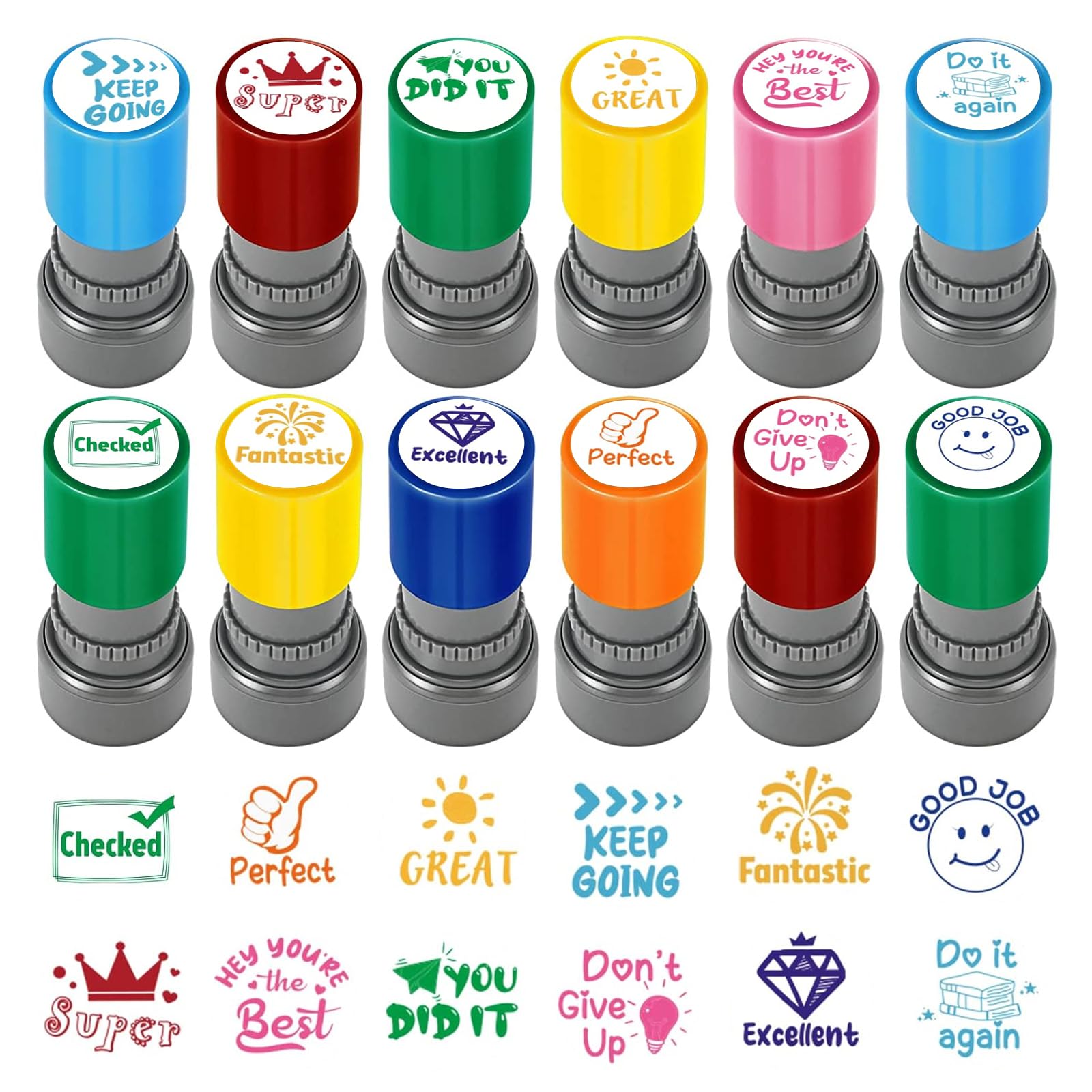 12 Bunte Lehrer Stempel Set - Selbstfärbende Motivationsstempel Für Kinder & Unterricht