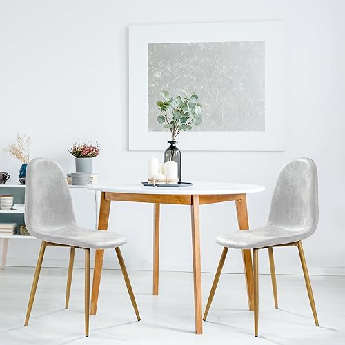 Miniatura 4 de Our Modern Space Juego de 2 sillas de comedor de gamuza con patas de metal  Cómoda sala de estar, dormitorio, cocina, tocador  Tela y cómoda  Blanco