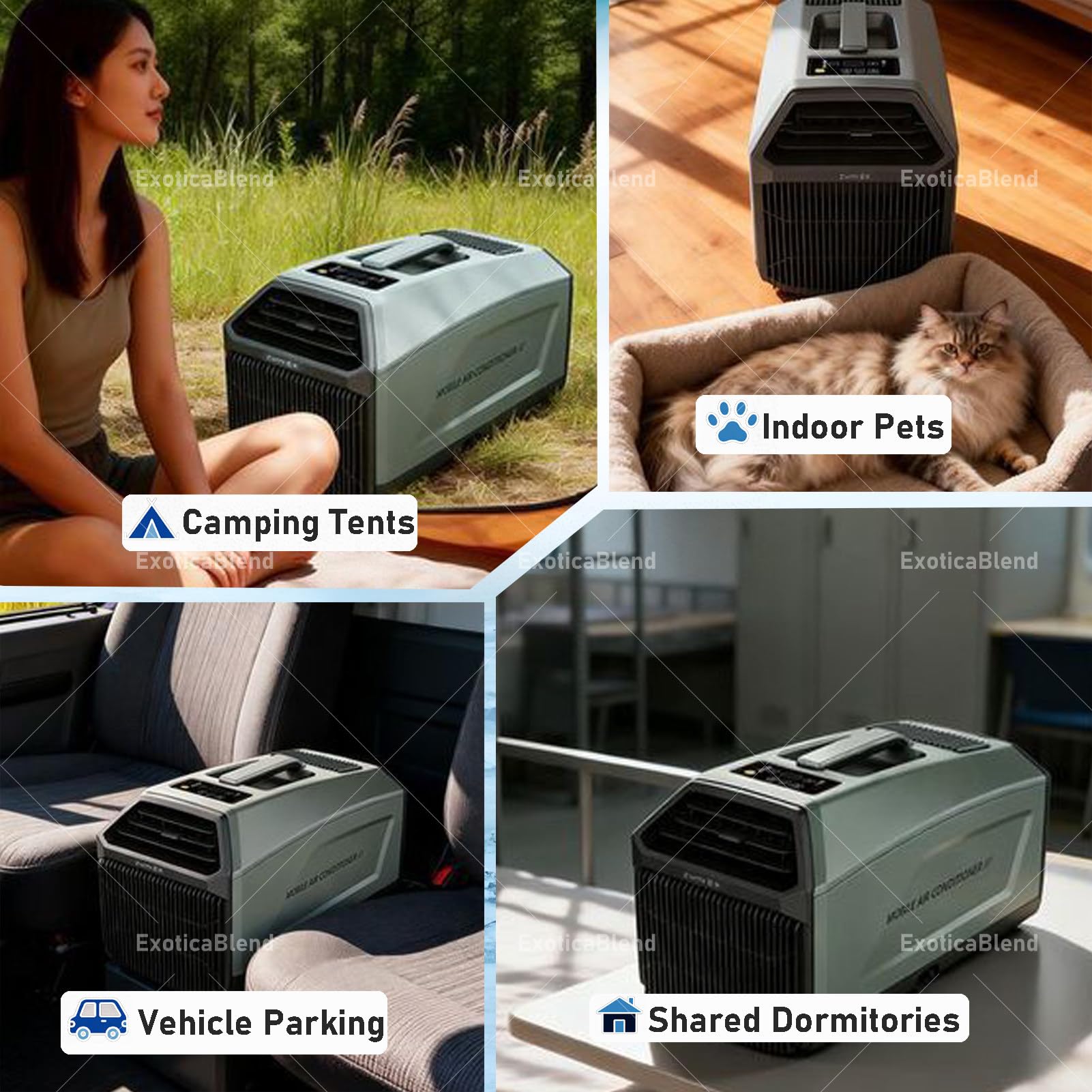 Condizionatore d'Aria per Esterni a Raffreddamento Rapido da 4500 BTU, Condizionatore d'Aria Portatile per Tenda, Raffreddamento, AC/DC 12V 24V, 3 velocità del Vento Green
