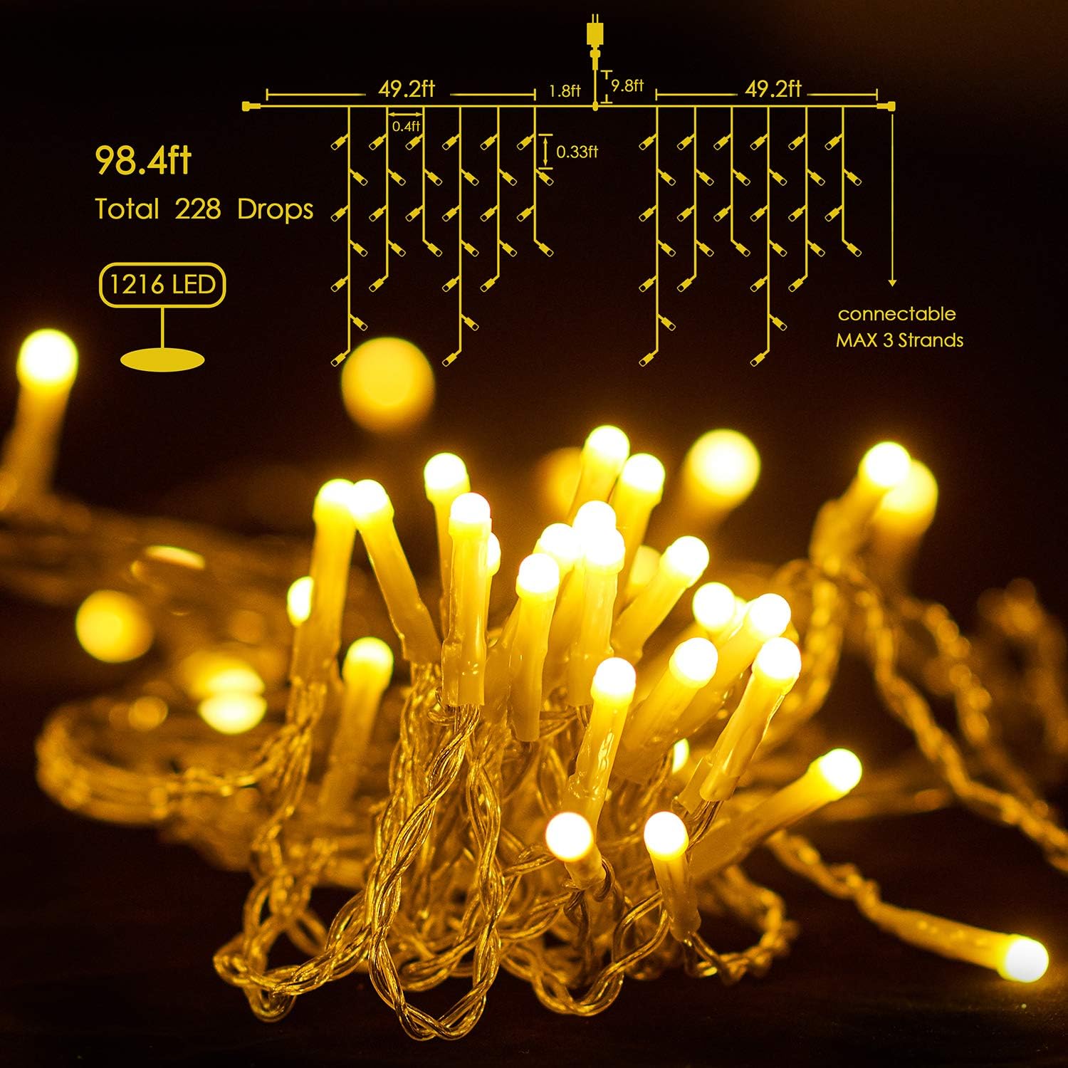 Onе-Dау Sаlе: Uр tо 50% оƒƒ LANFU LED IcicleLights,1216LEDs,98.4ft,8Modes,Curtain Fairy String Light Plug in for Indoor Outdoor Wall Decorations/Party Backdrops/Christmas/Halloween/Thanksgiving/Easter/Wedding/Gazebo(Warm White)