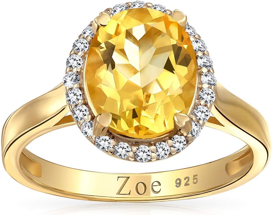 Bling Jewelry Personalize 1.5-3CT Oval Gemstone Engagement Ring With Yellow Citrine Ruby Red Created Sapphire Blue Cubic Zirconia Halo in Rose Yellow Gold Plated .925 Sterling Silver