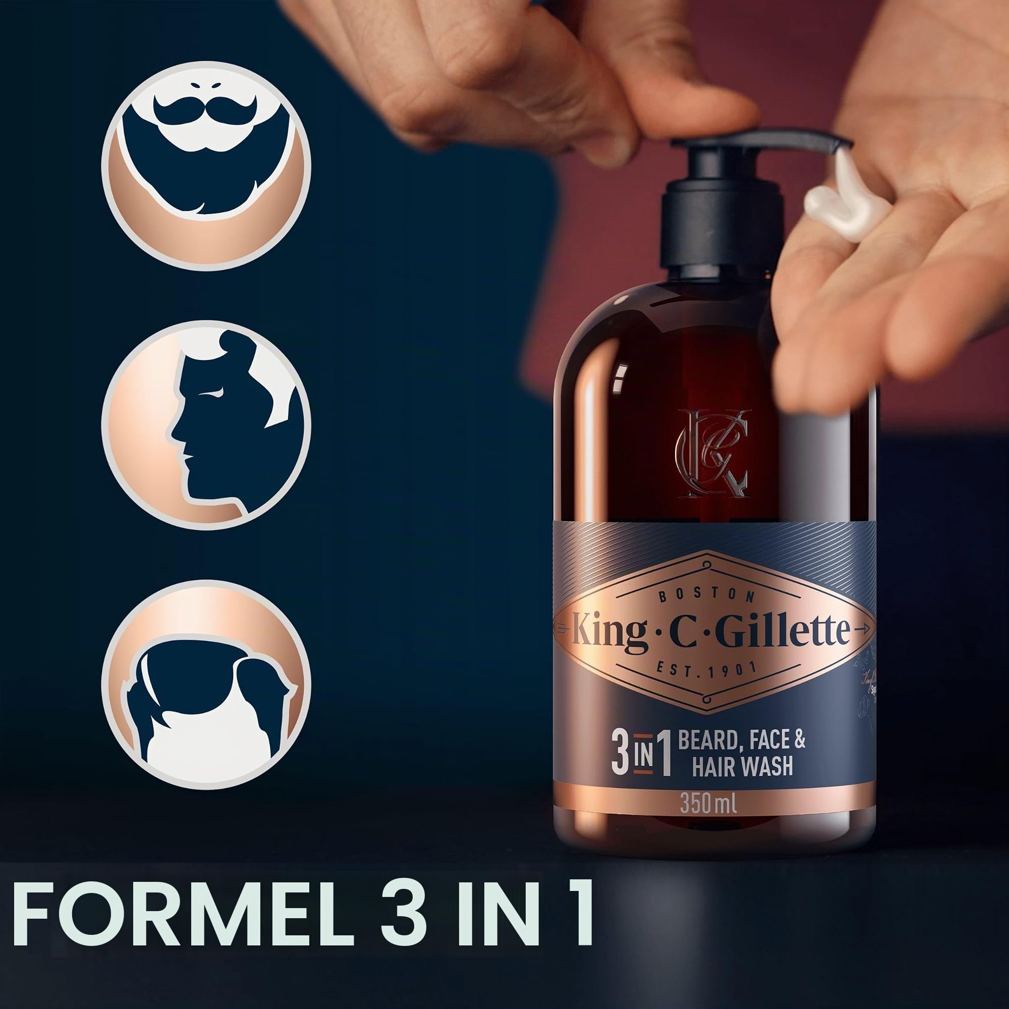 King C. Gillette, Geschenk-Set, perfektes Ritual-Set mit Bart-, Gesichts- und Haarreiniger, 3 in 1, 350 ml und Bartcreme, 100 ml für Barthaare