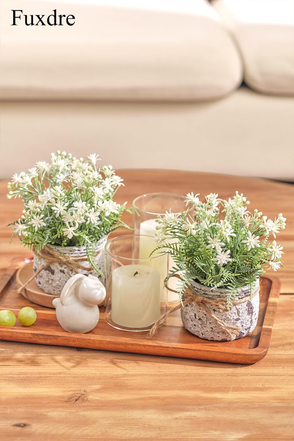 Fake Plants Small with 2 Pack, The Sunflower for Bathroom Shelf Decor, Decorative Plants for Home Living Room Office Bedroom Table Tray Shelve Farmhouse Decor Indoor(White Floral) - Image 3