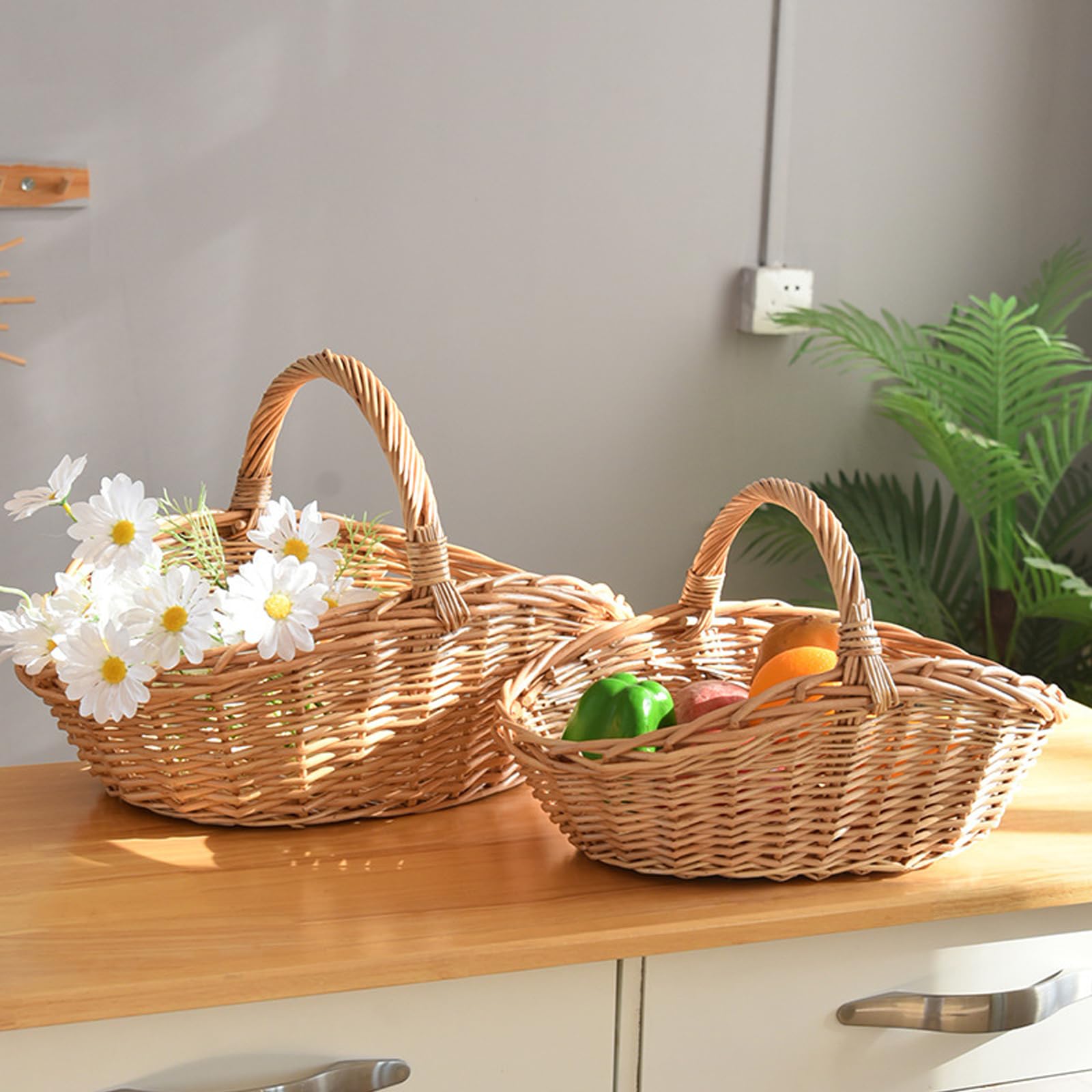 Baoblaze Cestino in Vimini Intrecciato con Manico, Portatile, Multiuso, per Composizioni Floreali, per Viaggi, S