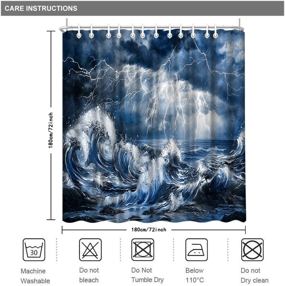 Thunderstorm Shower Curtain Lightning Nature Landscape Bath Curtains Decorations with 12 Hooks 72"x72"