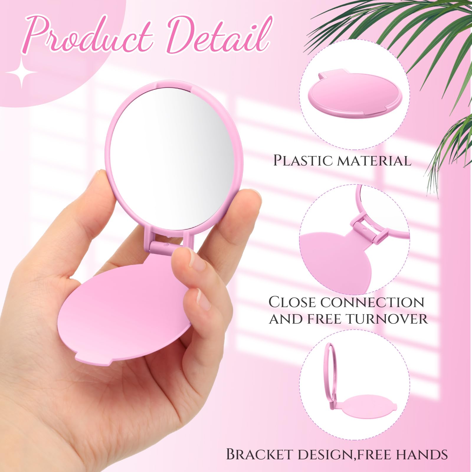 24 mini specchi compatti rotondi, portatili, pieghevoli, tascabili, da viaggio, per donne e ragazze, per uso quotidiano, 7,1 x 6,1 cm (rosa)