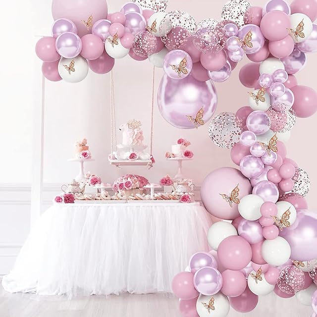 Apradas Pink&Purple Balloon Arch Kit Pastel Party Decorations Balloons with Butterfly for Girl Birthday Party Bridal Wedding Shower Baby Shower Decorations