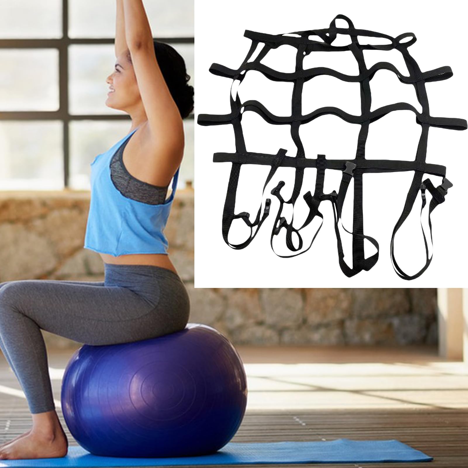Cinghia per palla da pilates, ausiliaria per esercizi, cintura regolabile portatile per pilates 330 g, stretching, allenamento aerobico, casa, aula, viaggi e uso fitness all'aperto, materiale robusto