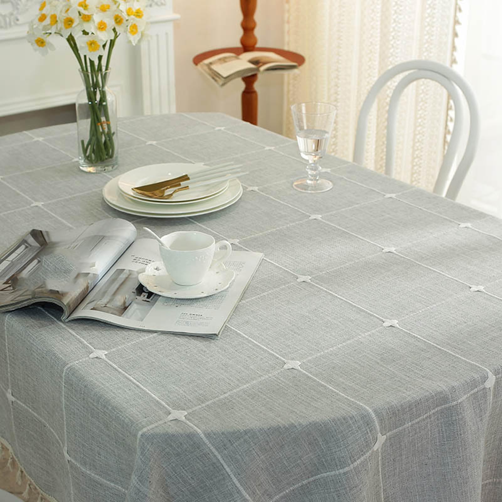Mantel 140x280cm, Mantel Mesa Rectangular con Borlas, Mantel Antimanchas Table Cloth Rectangular para Mesa de Comedor, Mantel Antimanchas Mesa Cocina Rectangular