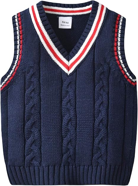 Amazon Co Jp Cloudkids キッズ ニット ベスト セーター チョッキ スクール 制服 ケーブル ライン入り 学園風 Vネック 子供服 ジュニア 小学生 男の子 女の子 通園 通学 ネイビー 90 ファッション