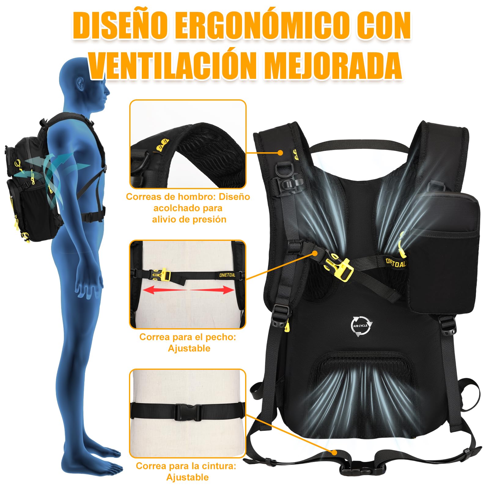 Mochila Hidratación con Bolsa de Agua 2L y Funda, Mochila Senderismo 20l Impermeable, Mochila Ciclismo Running Hombre Mujer Ligero para Bicicleta Montaña MTB Trekking Esquí Moto