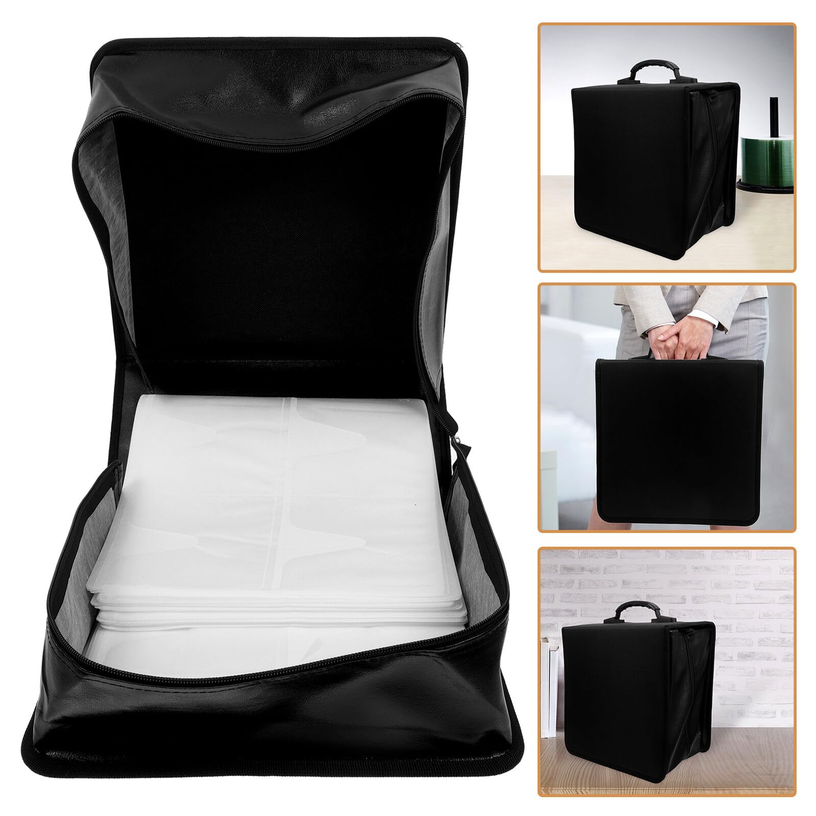 LIFKOME PU Leather Dvd Case Holder Capacity Large Cd Organizer with Handle Scratch-resistant Disc Storage Binder Portable for Car Home Office Travel