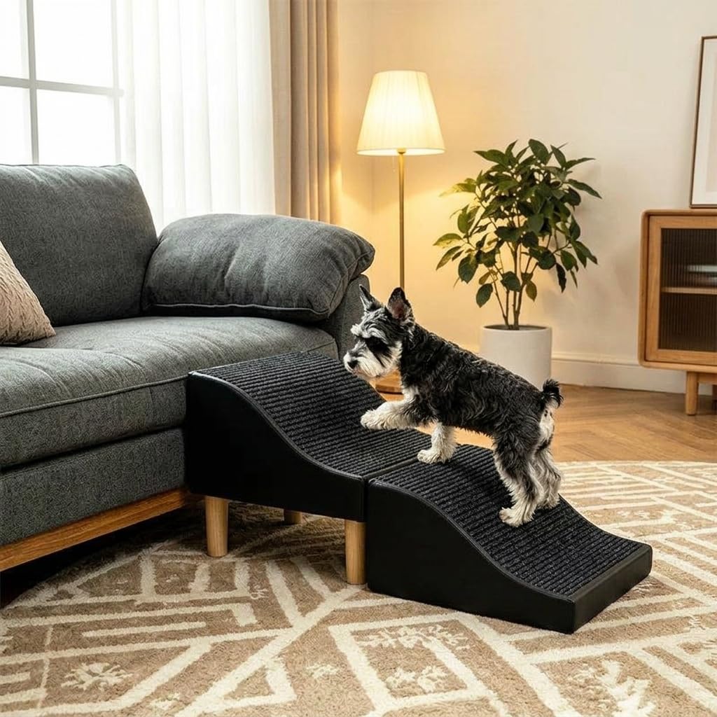 Rampa per Animali Domestici con Design Ondulato Pieghevole per Superficie Antiscivolo in Pelle Accessorio per Mobili Adatta per Divano Letto E, Nero, Onda