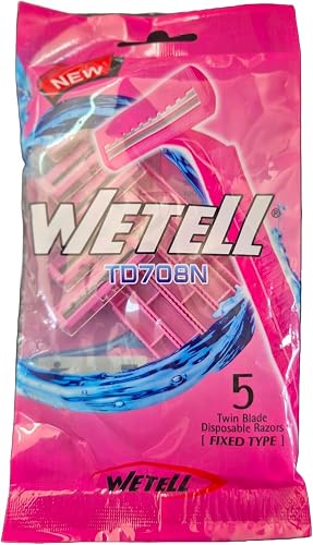 Twin Blade Disposable Razors for women, Pack of 5 | Fixed Type Head, For Women, Pink Handle, Close Shave, Compact Design