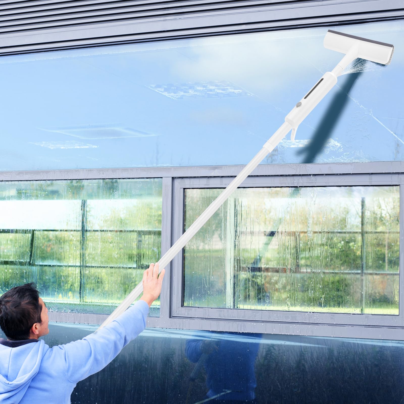 Limpiacristales con Mango telescópico 3 en 1 GIOVARA Limpia Cristales Extensible Ventanas, 3 in 1 Limpiacristales Telescopico, Limpiador de Ventanas en Aerosol para Ventanas, limpiaparabrisas