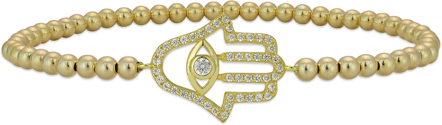Anela 14kt Gold Filled Hamsa with Evil Eye Pendant Bracelet, Good Luck Eye, Stretch and Stackable Bracelet, Hamsa Bracelet, Hand of God Bracelet, Hand Made in USA
