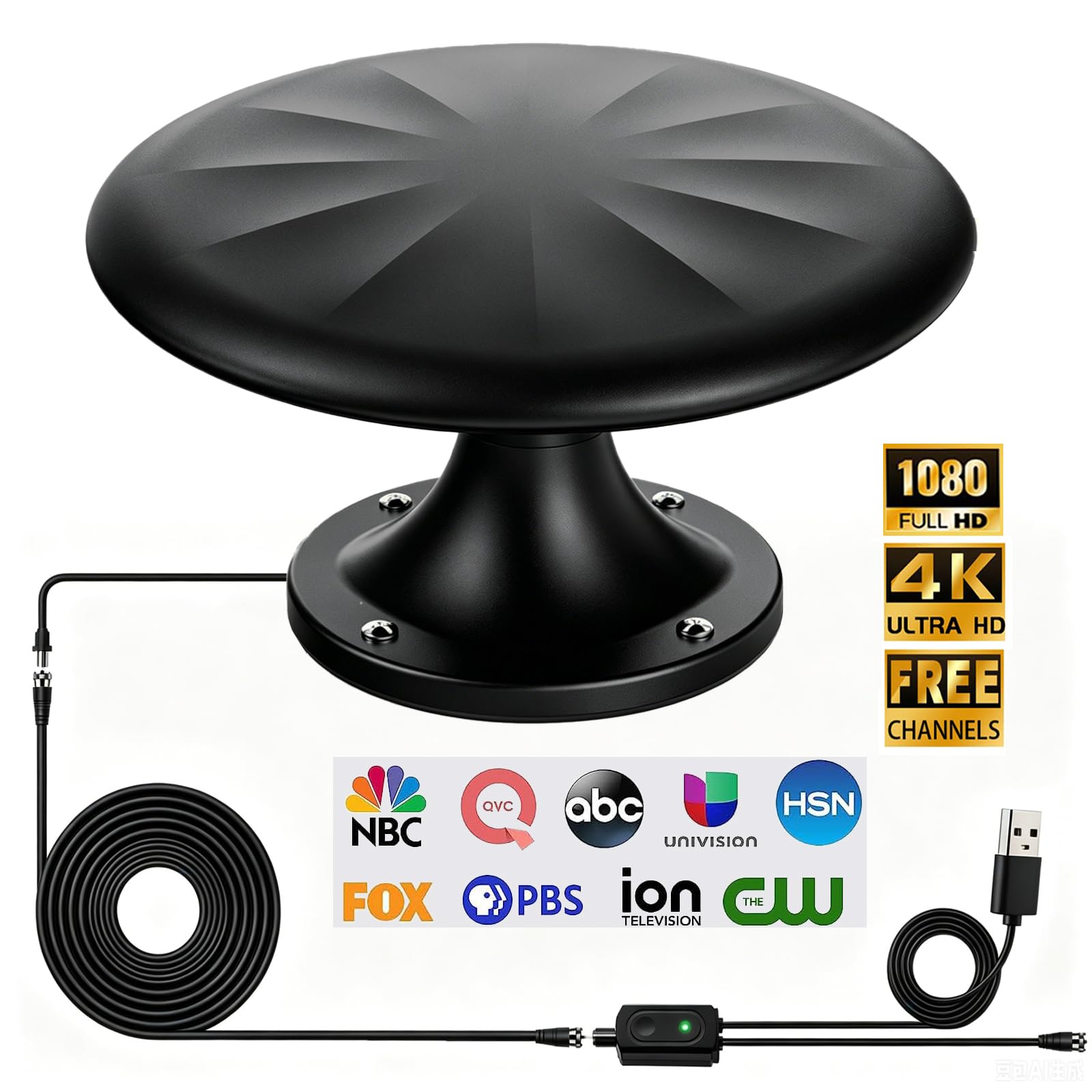 RV TV Antenna for Smart TV Outdoor, 720° Long Range Omni Directional Reception Digital HD Antenna Signal, with Super Signal Booster, 35ft HDTV Cable, for RV/Camping/Attic/Truck/Boat (RV502)