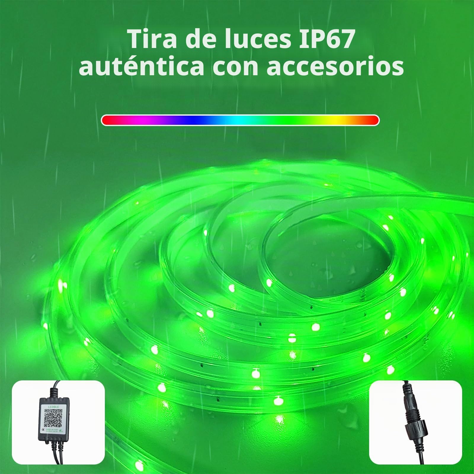 Tira LED para exteriores, 30 m, Smart IP67, sincronización con música, control por app, montaje en pared, RGB, impermeable, para balcón, jardín, dormitorio (Sin control remoto) (30 meter)