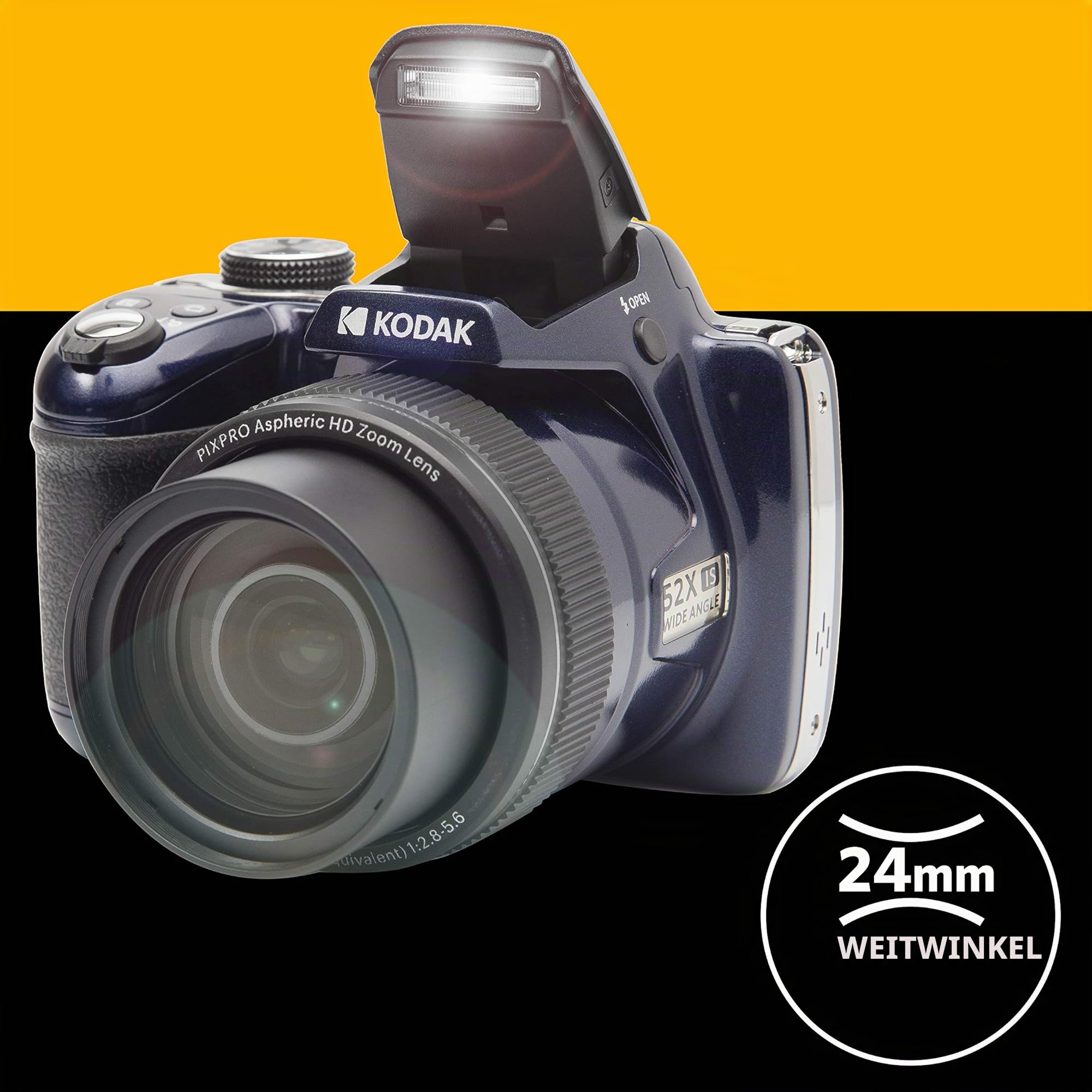 KODAK Pixpro AZ528 Digitale Bridgekamera 16 Megapixel 52-facher optischer Zoom optischer Bildstabilisator 3-Zoll-LCD-Display 1080p Full-HD-Video Lithium-Ionen-Akku Nachtblau