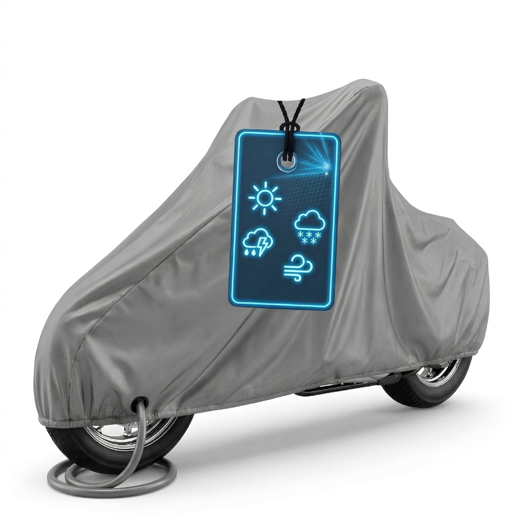 Motorrad-Abdeckplane All-Weather L 100% Wasserdicht, Ganz-Jahres-Schutz Zubehör in Silber 250x100x130 cm