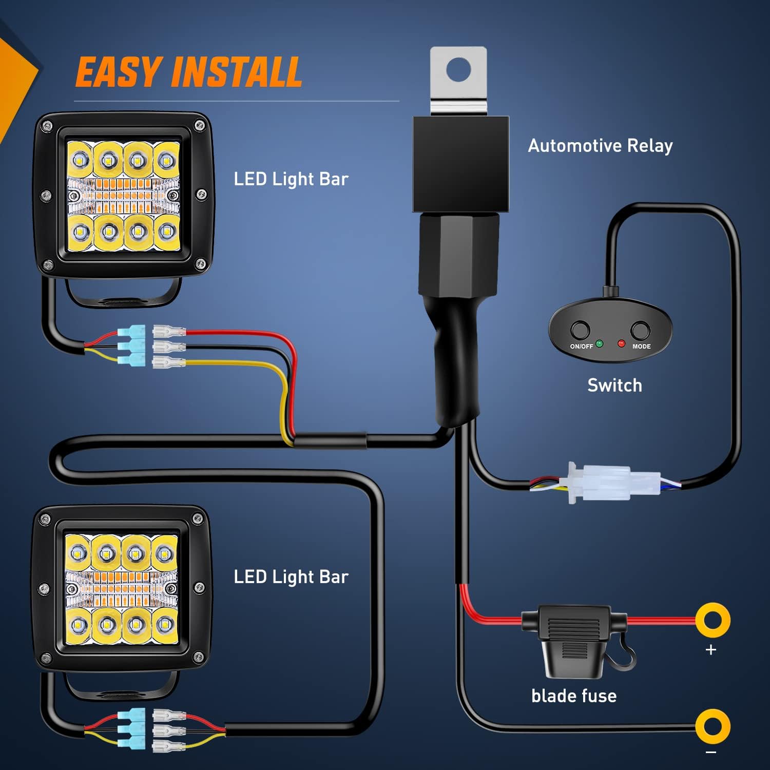 Nilight 2PCS 42W Light Bar 3Inch Cube Pod Light Amber White Strobe 6 Modes Memory Function, Ideal for Fog & Snow Conditions, Off-Road Truck Car ATV Jeep Boat with 16AWG Wiring Harness Kit-2 Leads