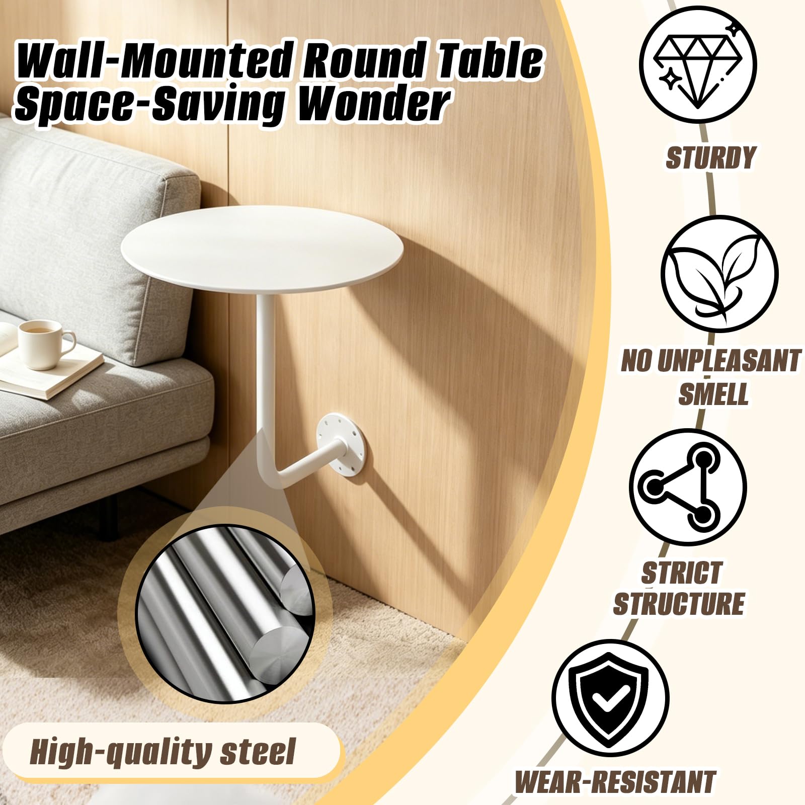 Table Ronde Murale, Table De Bar Ronde avec Support Mural Petite Table d'appoint Murale en Forme de L Tables Balcon Suspendue for Magasin de thé au Lait café Fast-Food (Blanc)